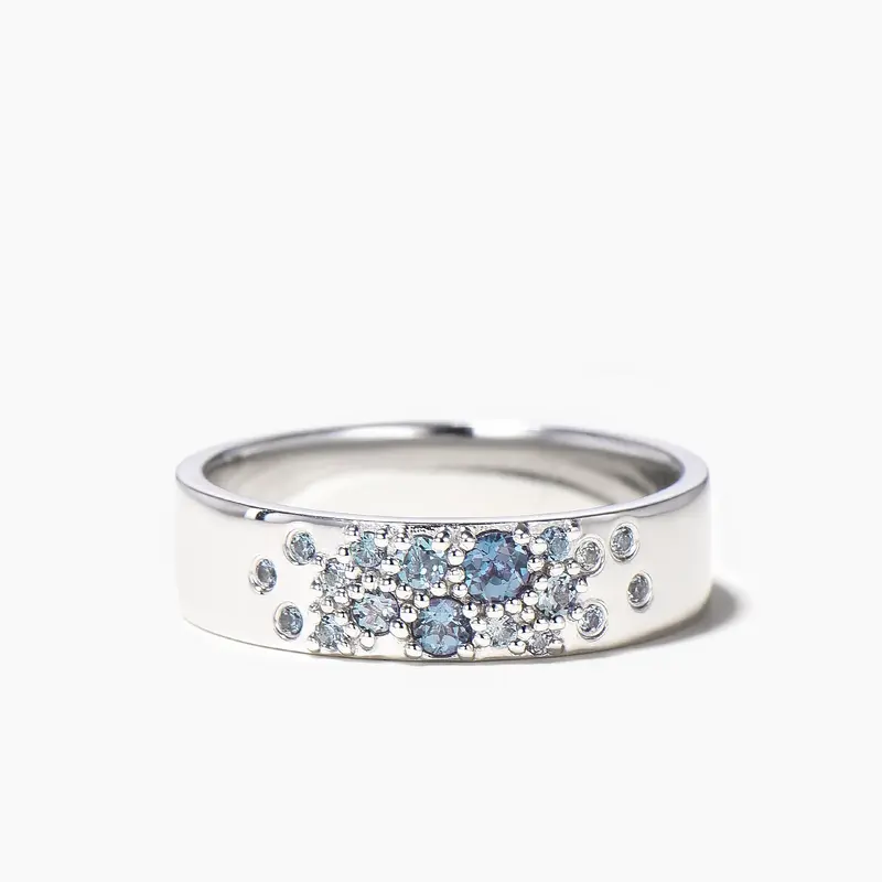 6mm Round Cut Color-change Alexandrite Mens Cluster Wedding Band