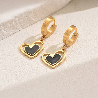 Romantic Stainless Steel Hollow Heart Pendant Hoop Earrings for Sweet Daily Parties
