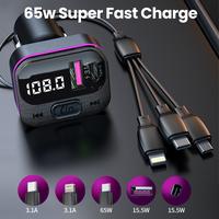5 in 1 Car Charger with FM Transmitter, Fast Charging Adapter,Hands-free Car MP3 Player, Wireless Bluetooth Car Charger - Aut...