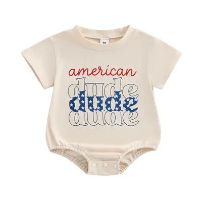 First 4th Of July Baby Boy Outfits Newborn Short Sleeve Crewneck Star Bubble Romper Bodysuit Fourth Of July Clothes