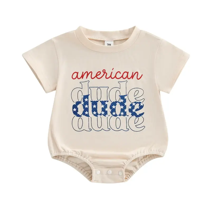 First 4th Of July Baby Boy Outfits Newborn Short Sleeve Crewneck Star Bubble Romper Bodysuit Fourth Of July Clothes