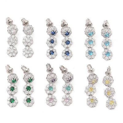 Rack Plating Brass Micro Pave Cubic Zirconia Stud Earrings
