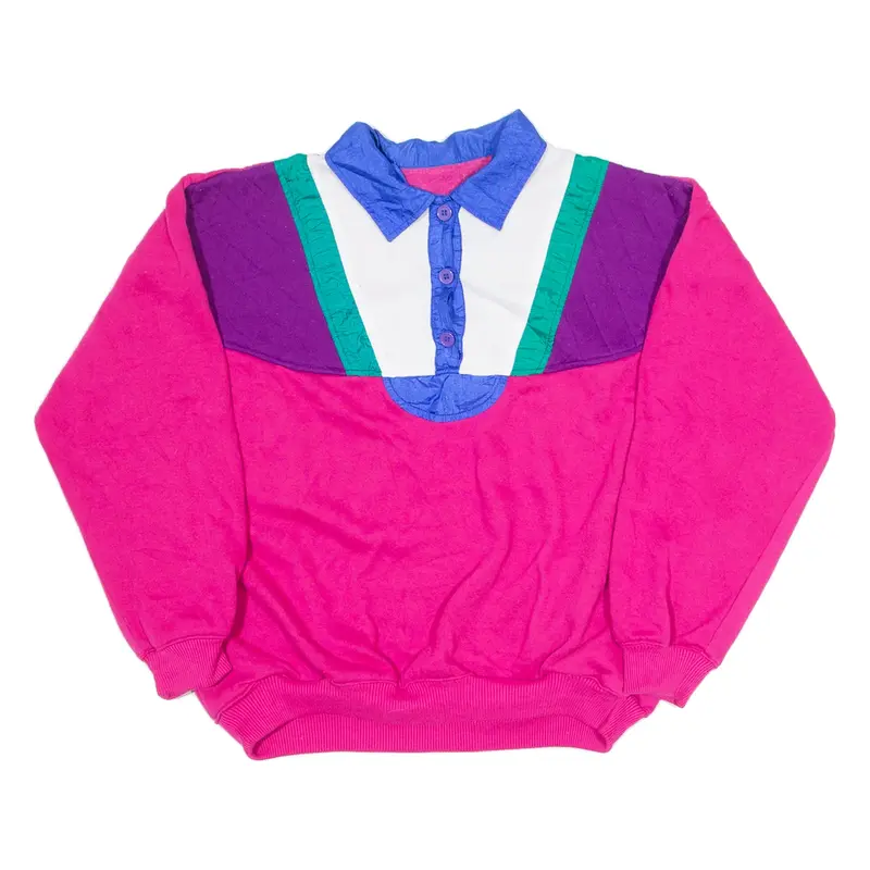 Colourblock Womens Sweatshirt Pink Collared 90s M