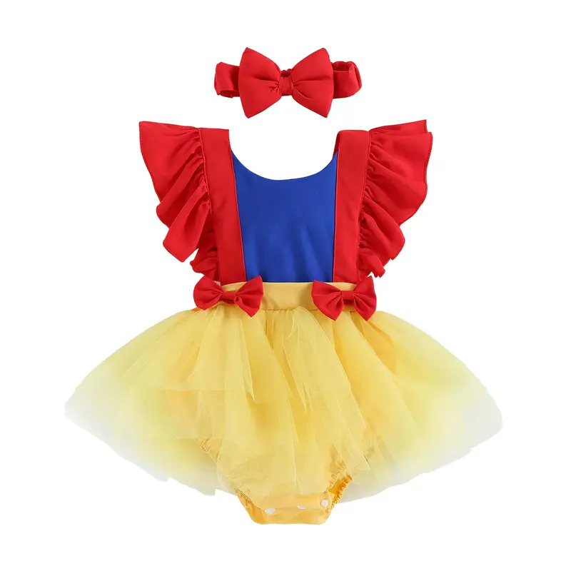 0-24M Princess Newborn Infant Toddler Baby Girl Romper Dress Bow Tulle Jumpsuit Headband Birthday Summer Outfit