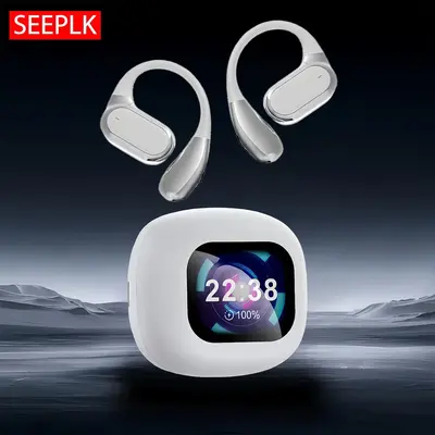 Wireless Open-ear Earbuds, Bluetooth-compatible Earphones with Digital Display, Long Time Play Touch Screen Headphones with B...