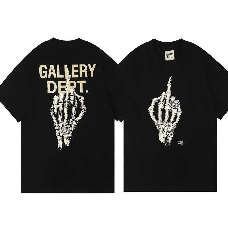 GALLERY DEPT T-shirt Skeleton Hand Bone Finger Print pure cotton T shirt Letter Print Short Sleeve Men and Women Hip Hop Half...