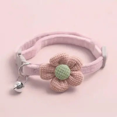 Cute Flower Design Pet Collar, Trendy Pet Collar with Bell Feature For Dogs & Cat, Adorable Fashionable Dog & Cat Collar For ...