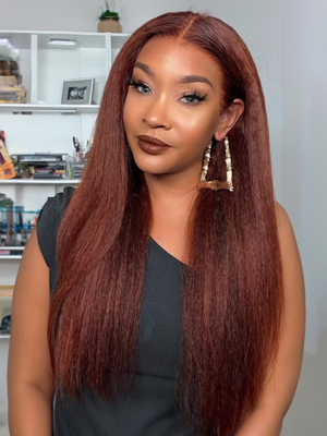 Nadula Flash Sale T Part Wig Reddish Brown Kinky Straight Wig Affordable 4C Perfectly Human Hair Wigs