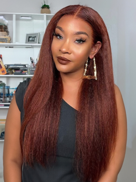 Nadula Flash Sale T Part Wig Reddish Brown Kinky Straight Wig Affordable 4C Perfectly Human Hair Wigs