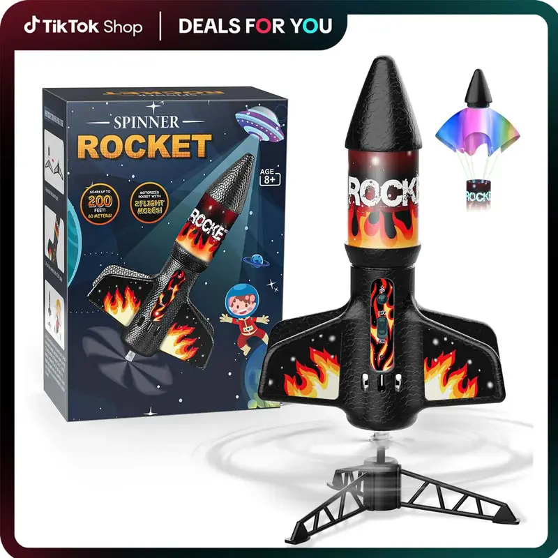 Rocket Launcher for Kids, Self Launching Motorized Air Rocket Toy, Outdoor Toys for Ages 8-12, Model Rockets with Parachute S...