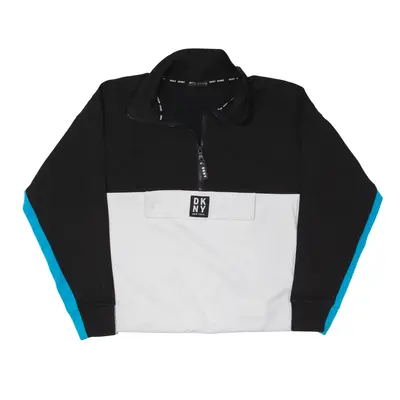 DKNY Sport Cropped Colourblock Sweatshirt White 1/2 Zip Womens S
