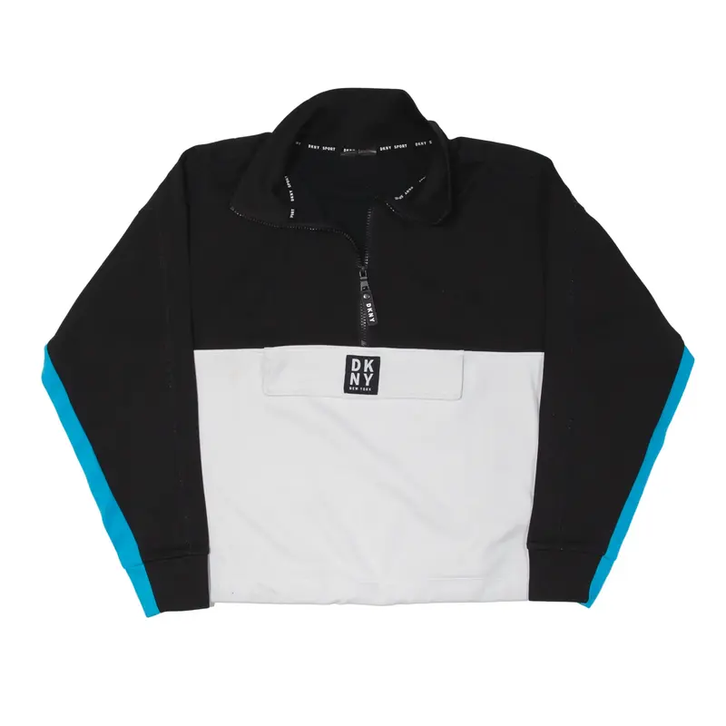 DKNY Sport Cropped Colourblock Sweatshirt White 1/2 Zip Womens S