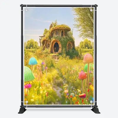Wonderland Mushroom Green Grass Birthday Backdrop - Aperturee