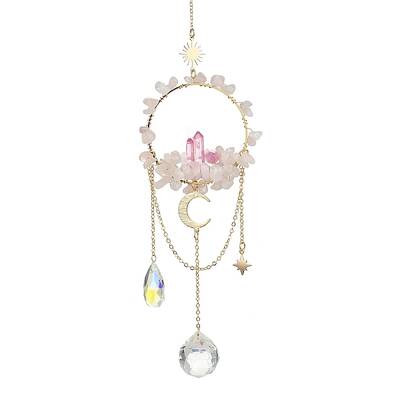Natural Rose Quartz & Dyed Natural Quartz Crystal with Glass Pendant Decorations