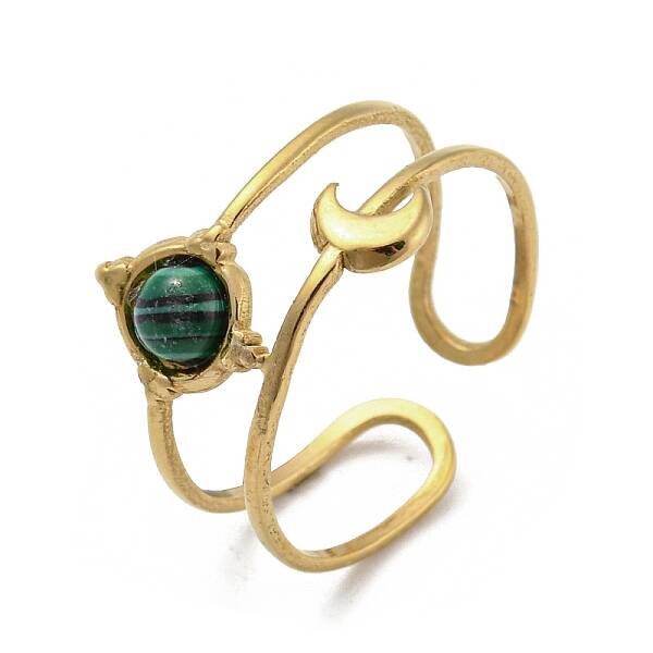 304 Stainless Steel with Synthetic Malachite Ring