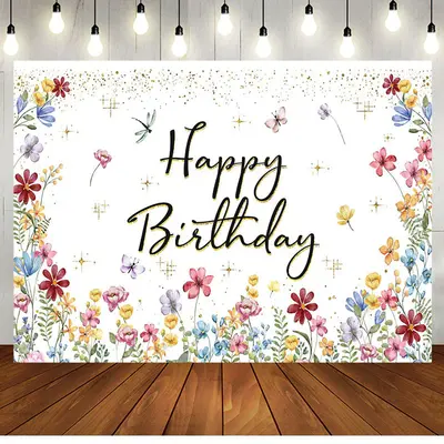Spring Colorful Floral Backdrop For Birthday Party - Aperturee