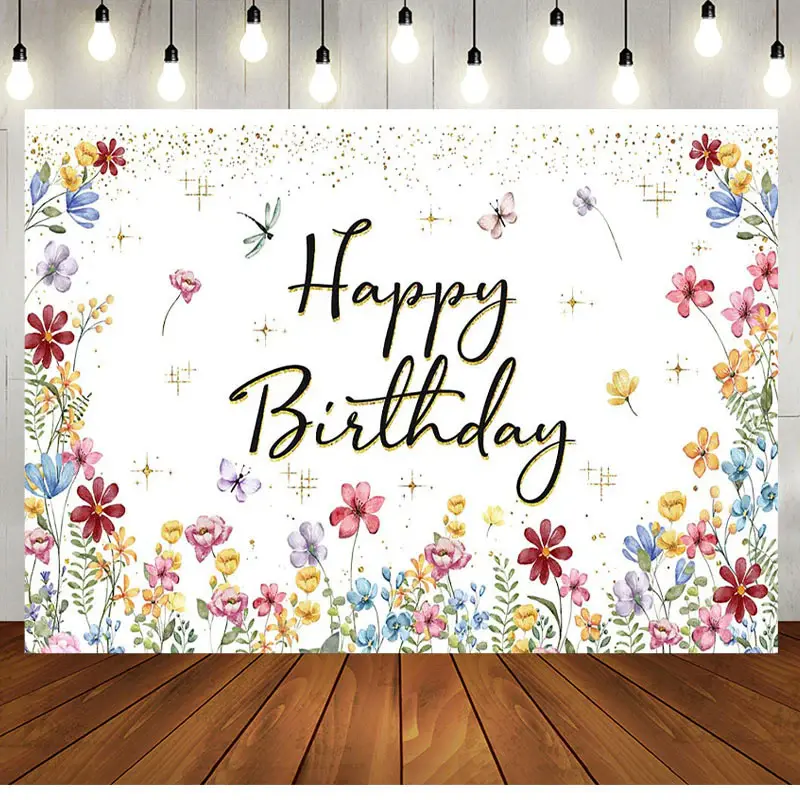 Spring Colorful Floral Backdrop For Birthday Party - Aperturee