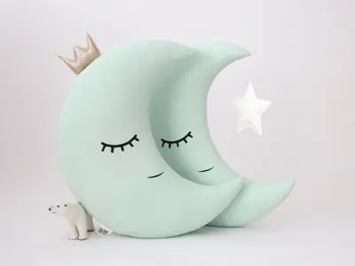 Green Mint Crescent Moon Pillow with Crown or Star