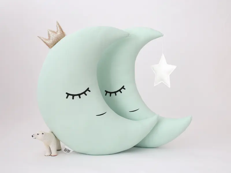 Green Mint Crescent Moon Pillow with Crown or Star
