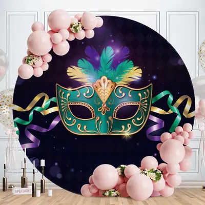 Aperturee Purple Cyan Round Masquerade Party Decoration Backdrop | Custom Round Backdrop | Circular Birthday Backdrop Cover |...