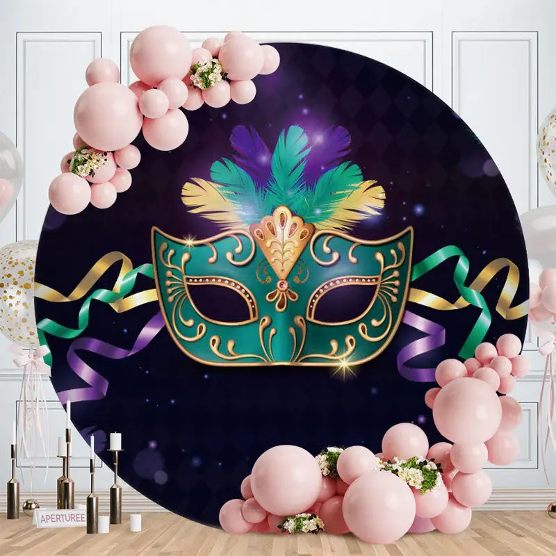 Aperturee Purple Cyan Round Masquerade Party Decoration Backdrop | Custom Round Backdrop | Circular Birthday Backdrop Cover |...
