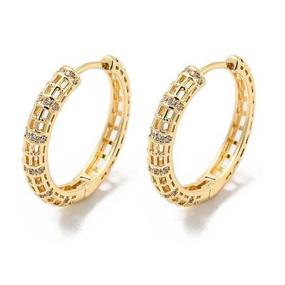 Brass Micro Pave Clear Cubic Zirconia Hoop Earrings