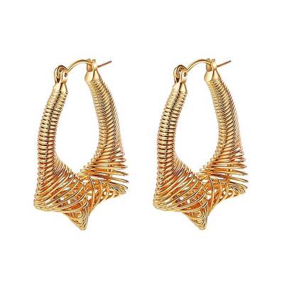 Brass Wire Wrapped Chunky Hoop Earrings for Women