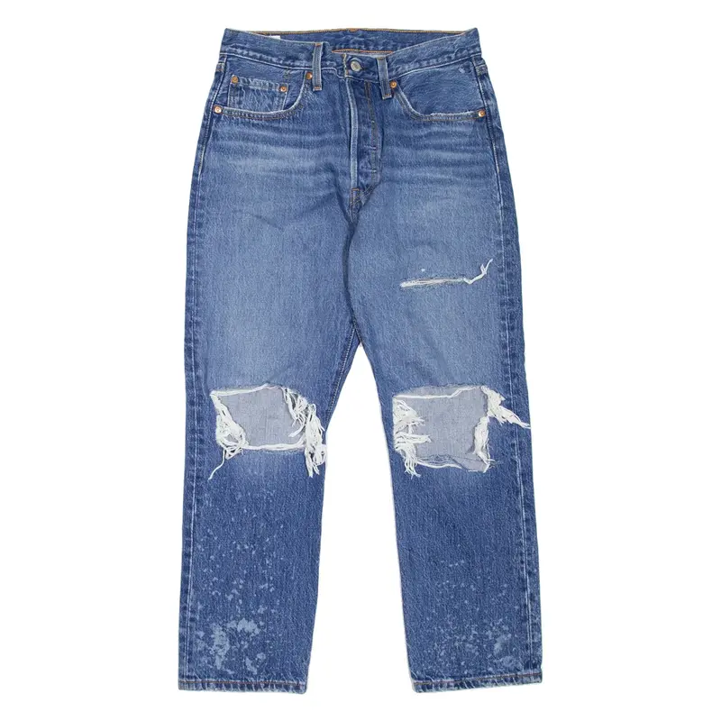 LEVI'S 501 BIG E Jeans Distress Womens Blue Regular Straight Stone Wash W28 L26
