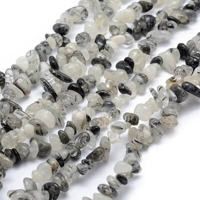 Natural Tourmalinated Quartz/Black Rutilated Quartz Beads Strands