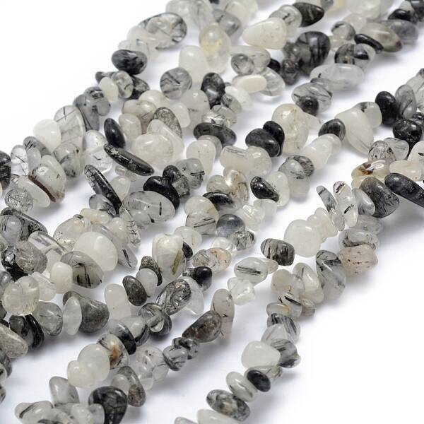 Natural Tourmalinated Quartz/Black Rutilated Quartz Beads Strands