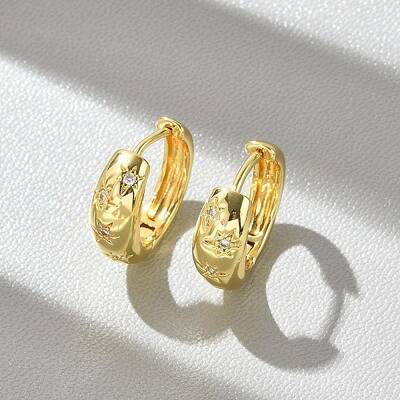 Star Brass Micro Pave Clear Cubic Zirconia Hoop Earrings