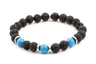 Agato MINK56 Howlite and Lava Stone Bead Bracelet - Length: 19cm