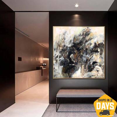 Original Abstract Beige Paintings On Canvas Modern Colorful Fine Art Acrylic Oil Painting | BEIGE ASTRAL 60"x60"
