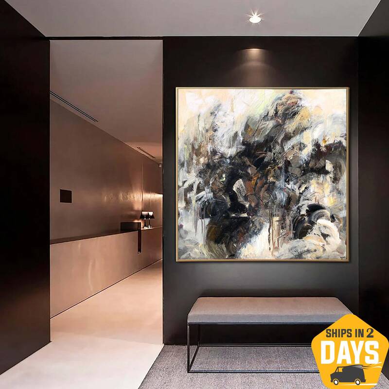 Original Abstract Beige Paintings On Canvas Modern Colorful Fine Art Acrylic Oil Painting | BEIGE ASTRAL 60"x60"