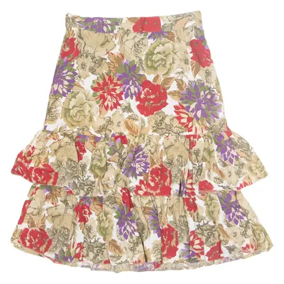 Layered Womens A-Line Skirt Beige Knee Length Viscose Floral M