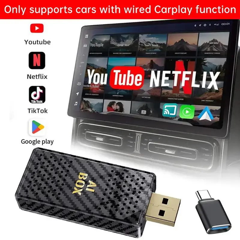 【Yurnlv】Mini Al Box -Streaming Netflix/Youtube/Tiktok/Google Play to your car! 3 in 1 Wireless CarPlay and Android Auto A...