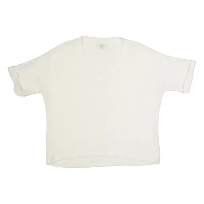FAT FACE Oversized Womens Jumper Cream V-Neck Chunky Knit Short Sleeve S