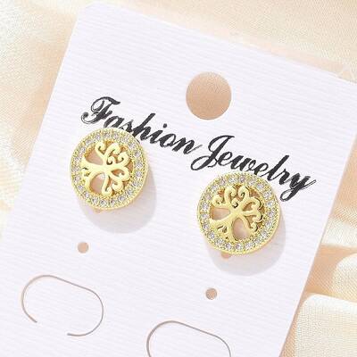 Brass Micro Pave Clear Cubic Zirconia Stud Earrings