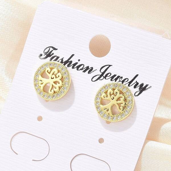Brass Micro Pave Clear Cubic Zirconia Stud Earrings