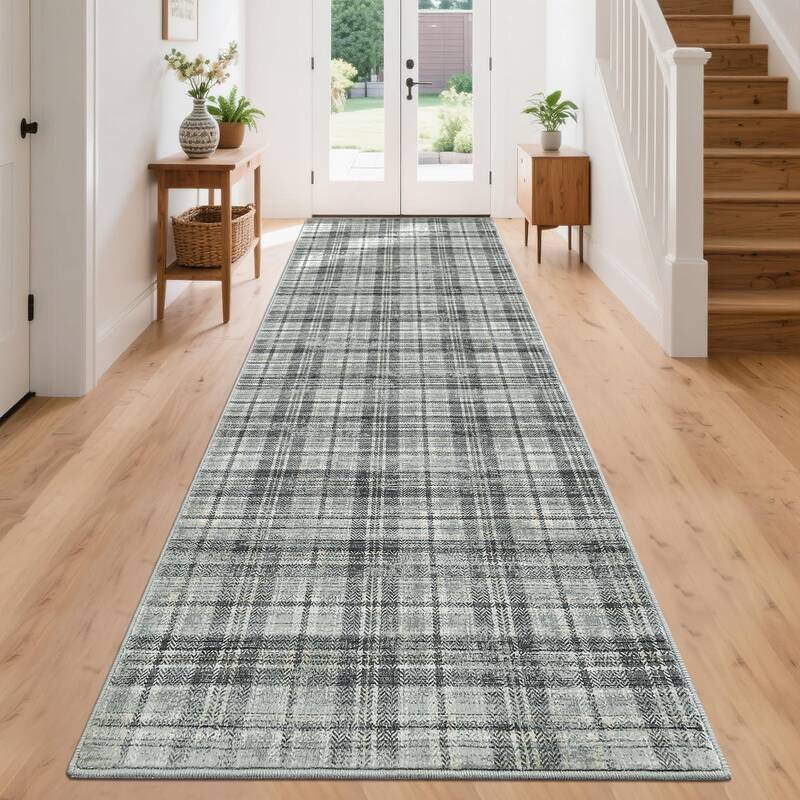 Garvee 2x10 Tartan Plaid Kitchen Rug Non Slip Washable Soft Low Pile Stain Resistant Indoor Carpet Runner for Hallway Entrywa...