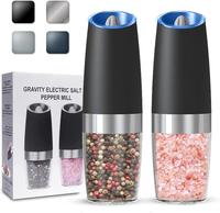 2 pcs Gravity Electric Salt and Pepper Grinder with LED Light, Adjustable Coarseness, Large Capacity,Home Kitchen BBQ Seasoni...