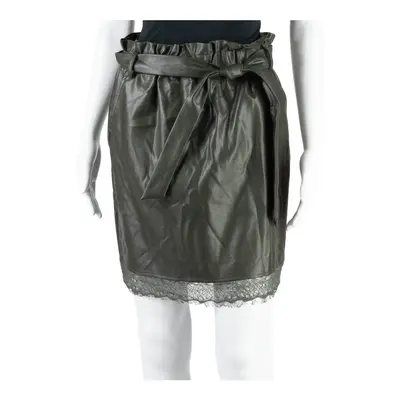 MOLLY BRACKEN Lace Trim Belted Womens Straight Skirt Green Short Viscose S