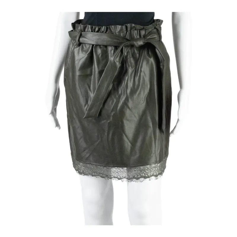 MOLLY BRACKEN Lace Trim Belted Womens Straight Skirt Green Short Viscose S