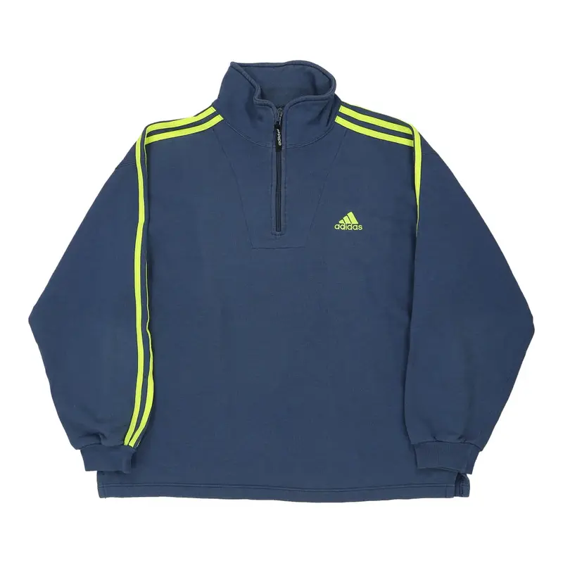 Adidas 1/4 Zip - XL Blue Cotton Blend