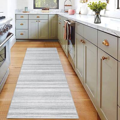 Garvee 2x6 Washable Runner Rug Modern Striped Non-Skid Stain-Resistant Polyester Low Pile Soft TPR Backing Hallway Kitchen En...