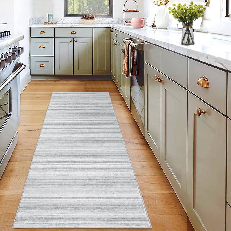 Garvee 2x6 Washable Runner Rug Modern Striped Non-Skid Stain-Resistant Polyester Low Pile Soft TPR Backing Hallway Kitchen En...
