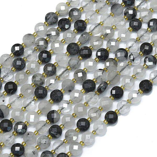 Natural Tourmalinated Quartz Beads Strands