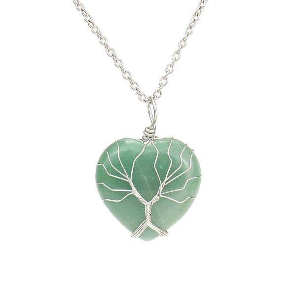 Natural Green Aventurine Heart Pendant Necklaces