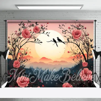 Red Rose Bush Bird Sunset Forest Fine Art Backdrop - Aperturee
