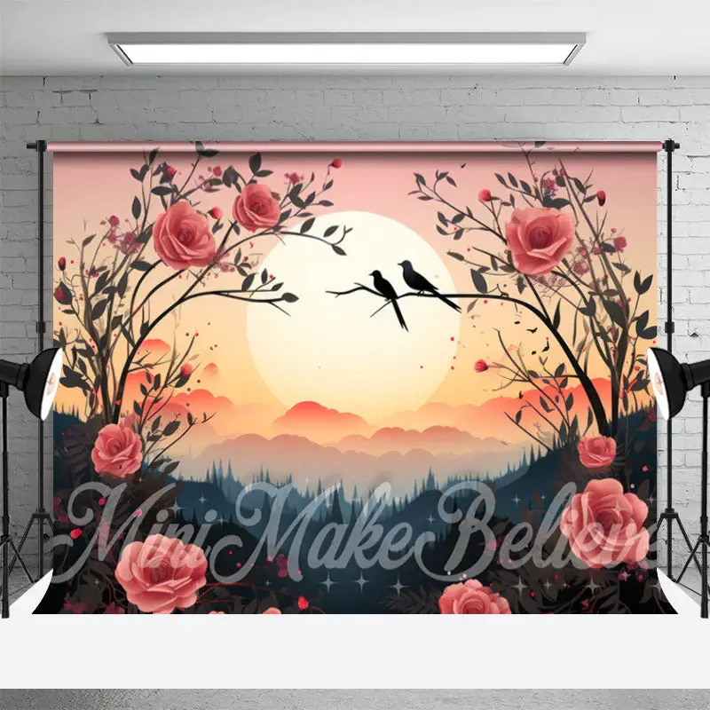Red Rose Bush Bird Sunset Forest Fine Art Backdrop - Aperturee